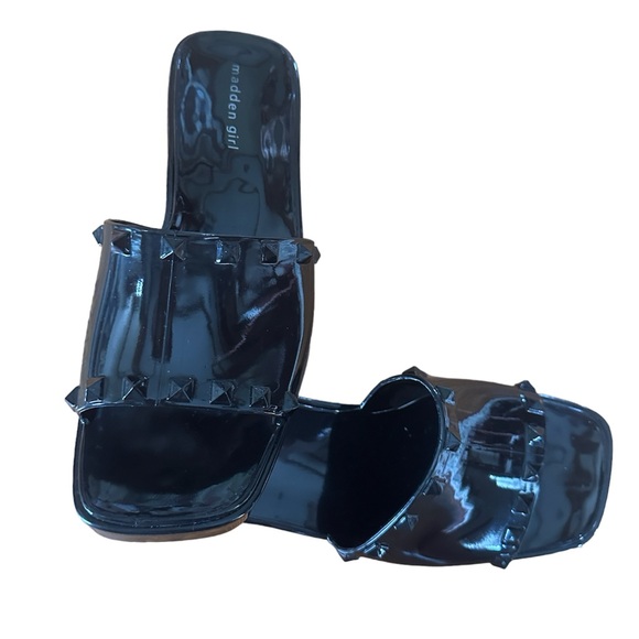 Madden Girl Paccer Shiny Black Studded Platform Heeled Jelly Slide Sandals 8.5 - Picture 3 of 13